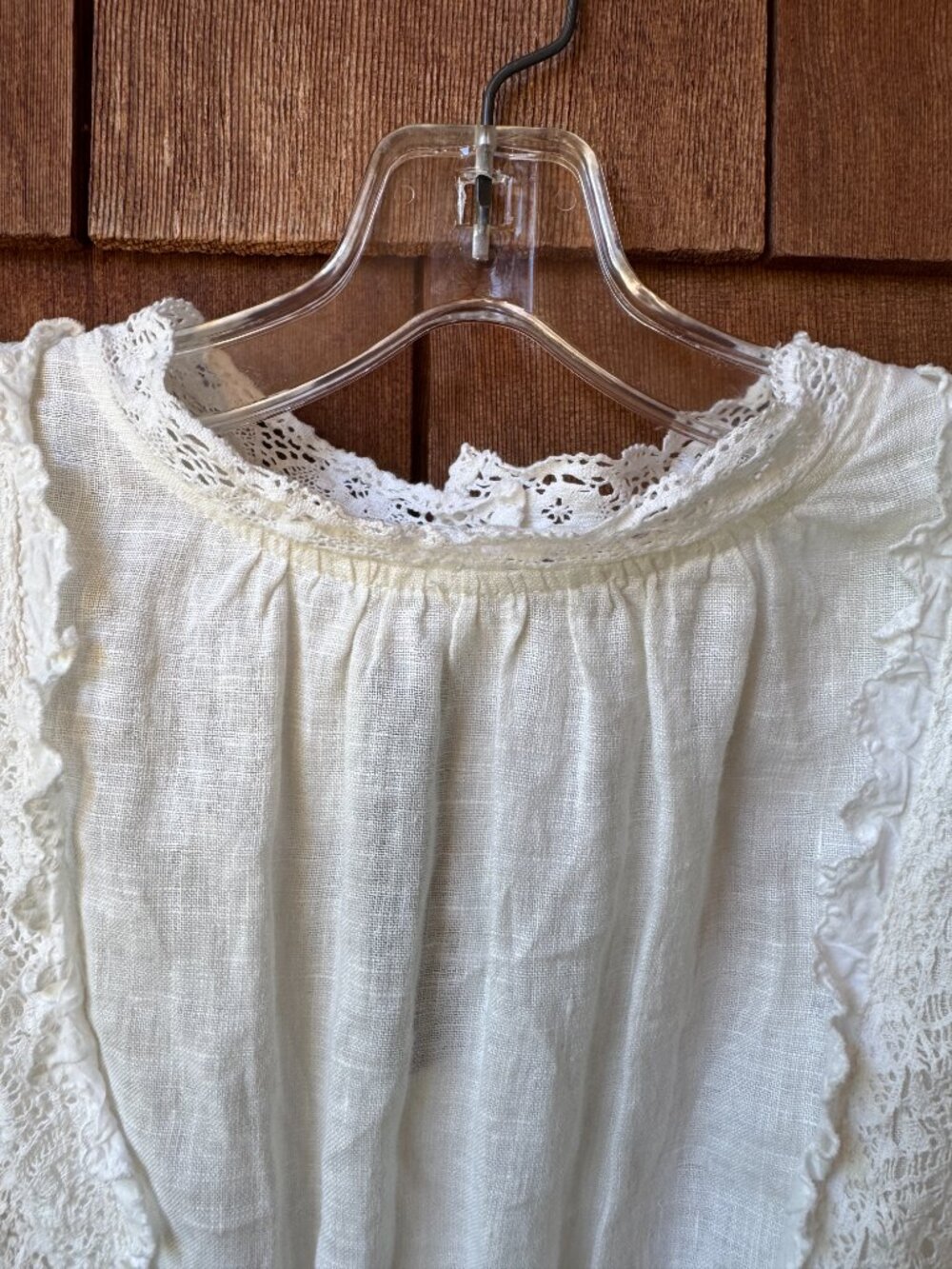Vintage Romantic Edwardian White Linen and Lace Midi Dress in Women's Large - Picture 4 of 12